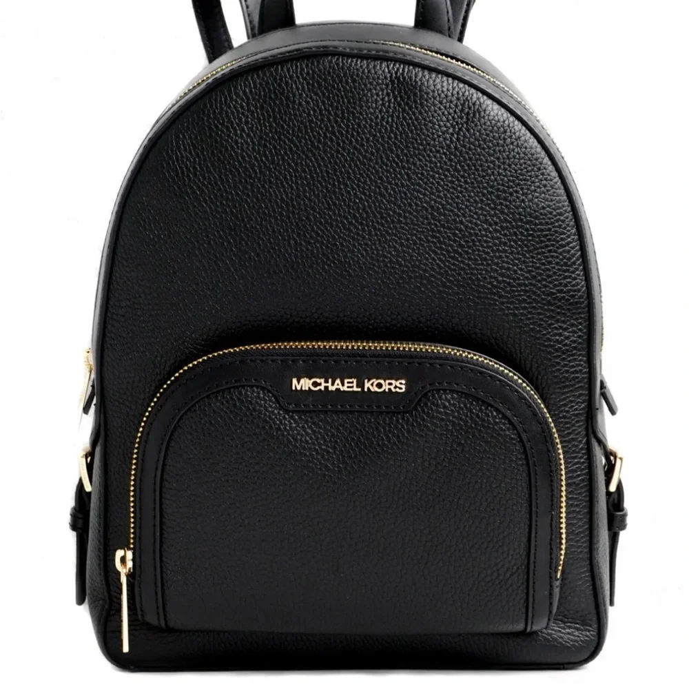 Michael Kors Jaycee Medium Pebbled Leather Backpack Black /Golden Tone Hardware